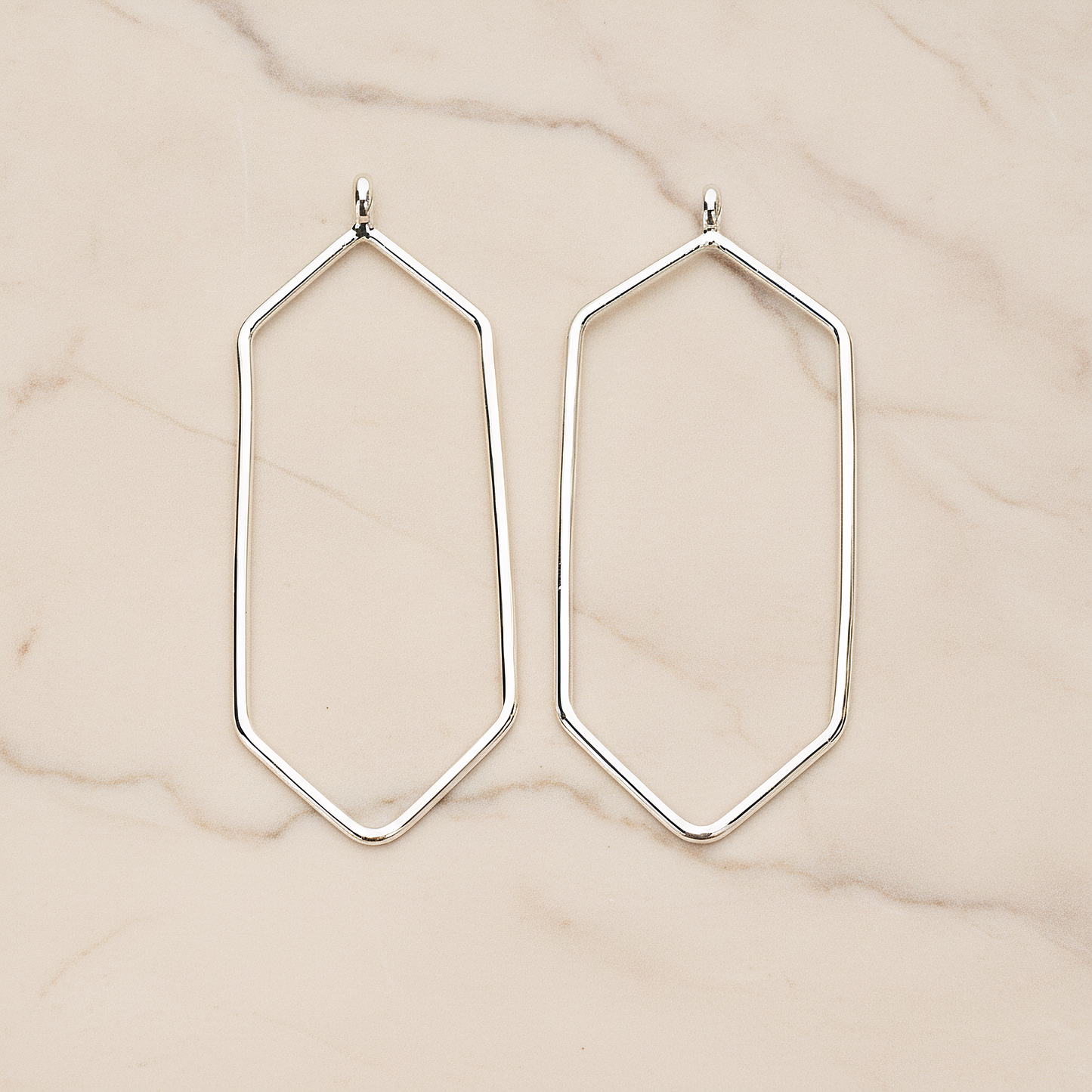 Long Hexagon Link Frame Pendant, 2 Pc on warm marble background (PD.1424)