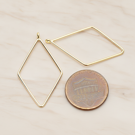 Diamound Square Link Frame Pendant, 2 Pc on warm marble background (PD.1425)