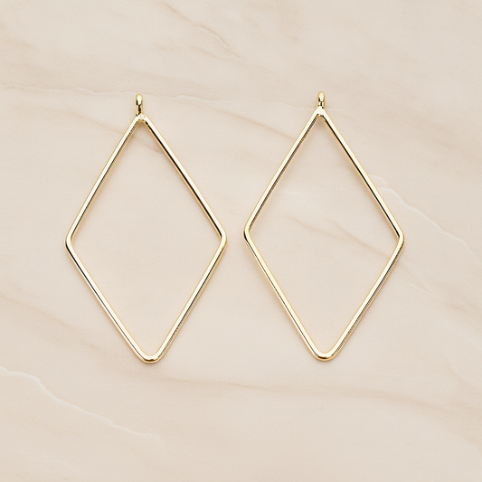 Diamound Square Link Frame Pendant, 2 Pc on warm marble background (PD.1425)