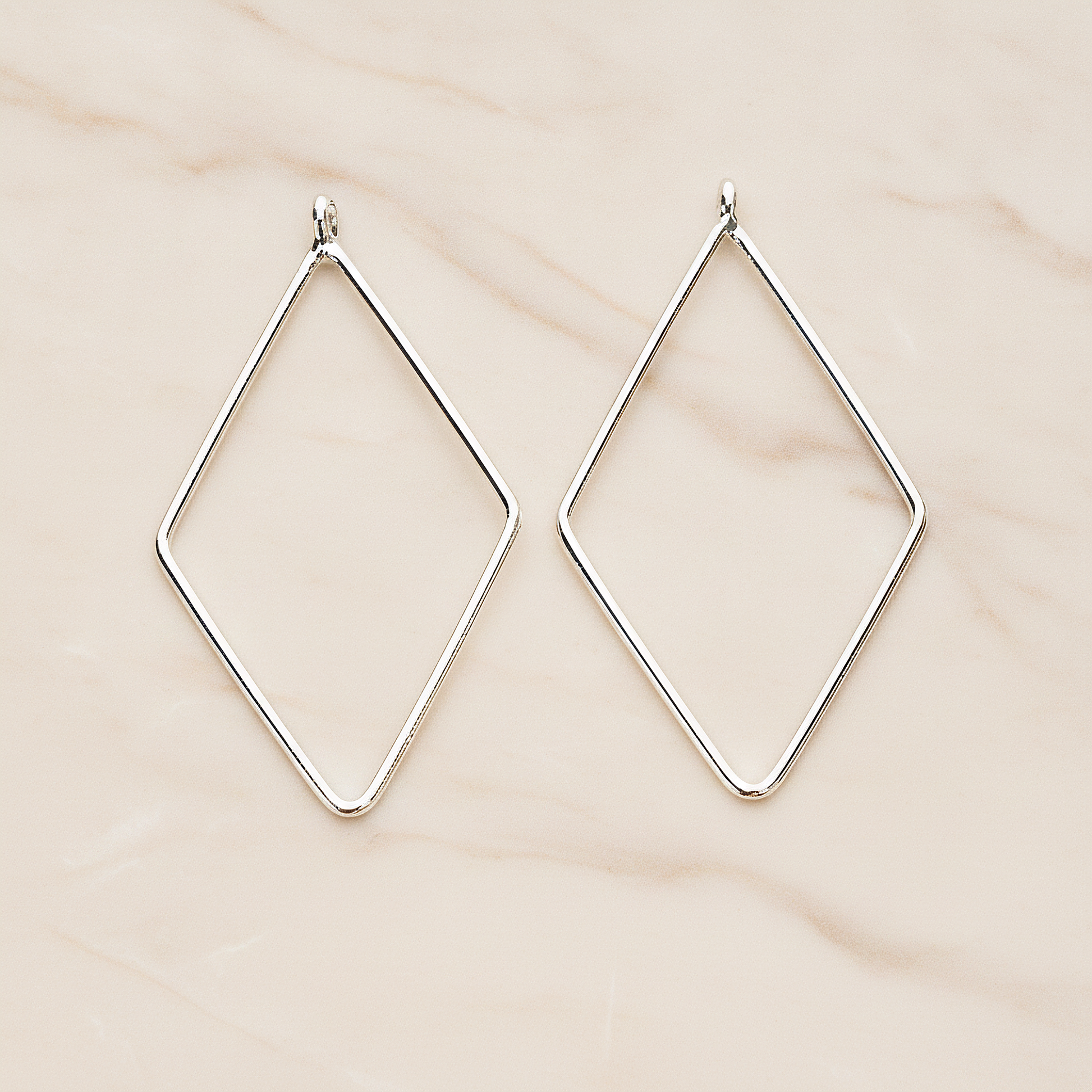 Diamound Square Link Frame Pendant, 2 Pc on warm marble background (PD.1425)