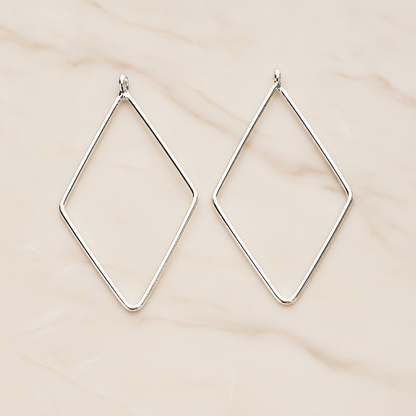 Diamound Square Link Frame Pendant, 2 Pc on warm marble background (PD.1425)
