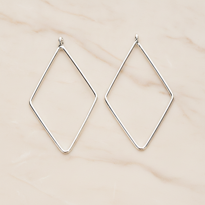 Diamound Square Link Frame Pendant, 2 Pc on warm marble background (PD.1425)