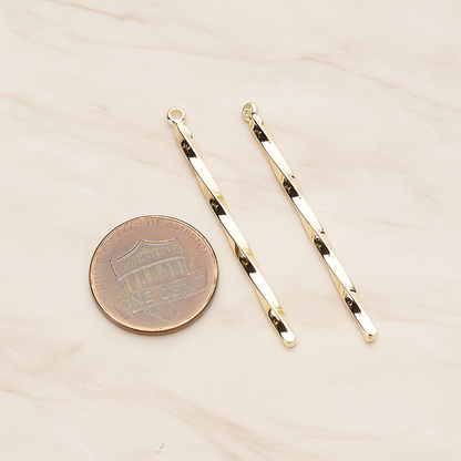 42mm Simple Twisted Vertical Bar Pendant, 2 Pc on warm marble background (PD.1433-01)