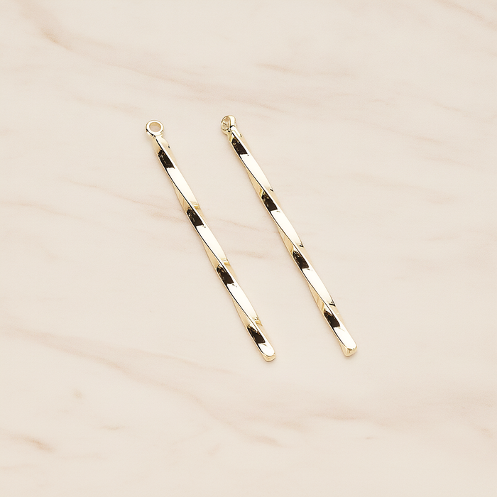 42mm Simple Twisted Vertical Bar Pendant, 2 Pc on warm marble background (PD.1433-01)