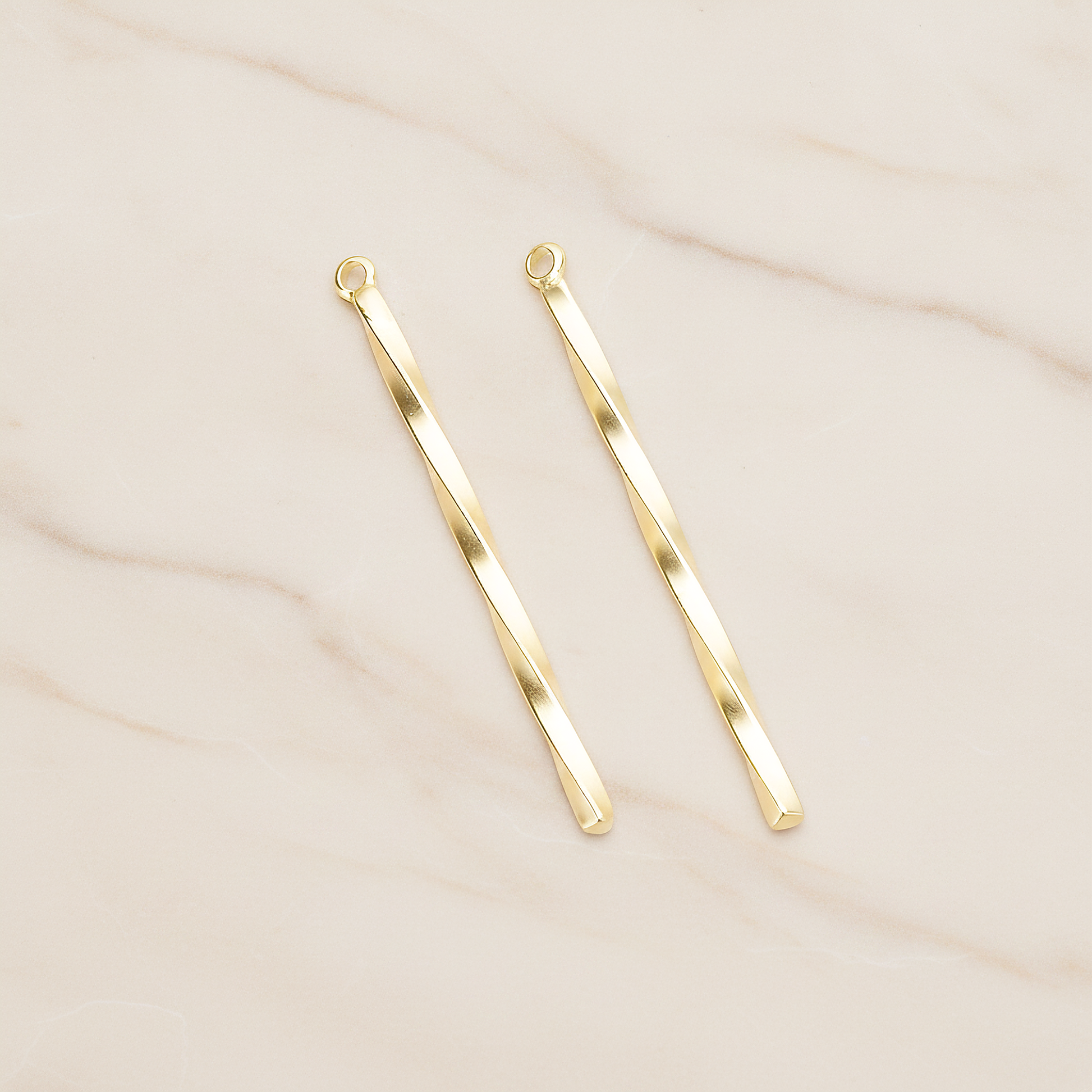 42mm Simple Twisted Vertical Bar Pendant, 2 Pc on warm marble background (PD.1433-01)