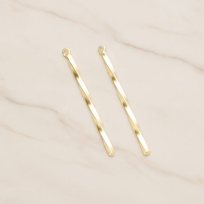 42mm Simple Twisted Vertical Bar Pendant, 2 Pc on warm marble background (PD.1433-01)