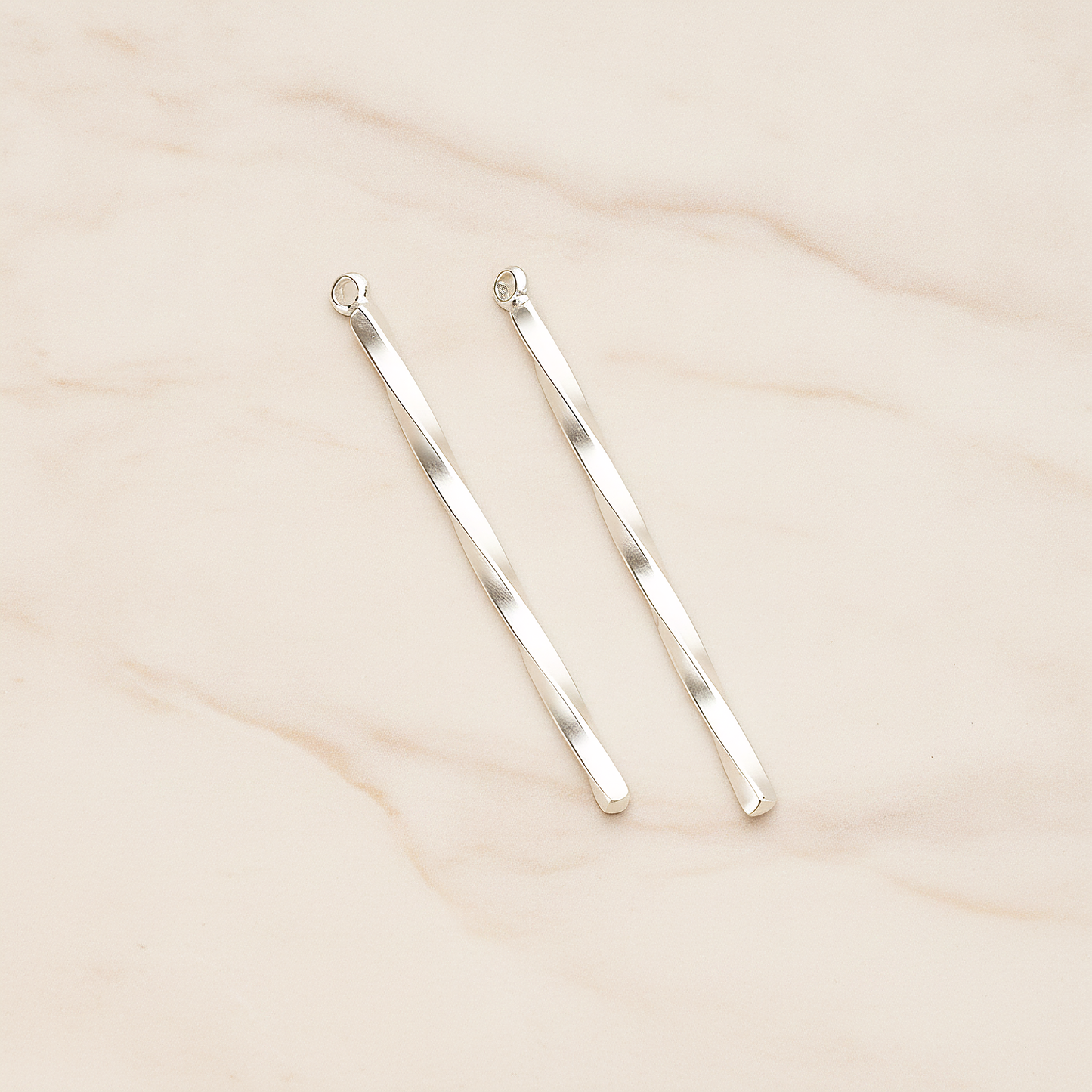 42mm Simple Twisted Vertical Bar Pendant, 2 Pc on warm marble background (PD.1433-01)
