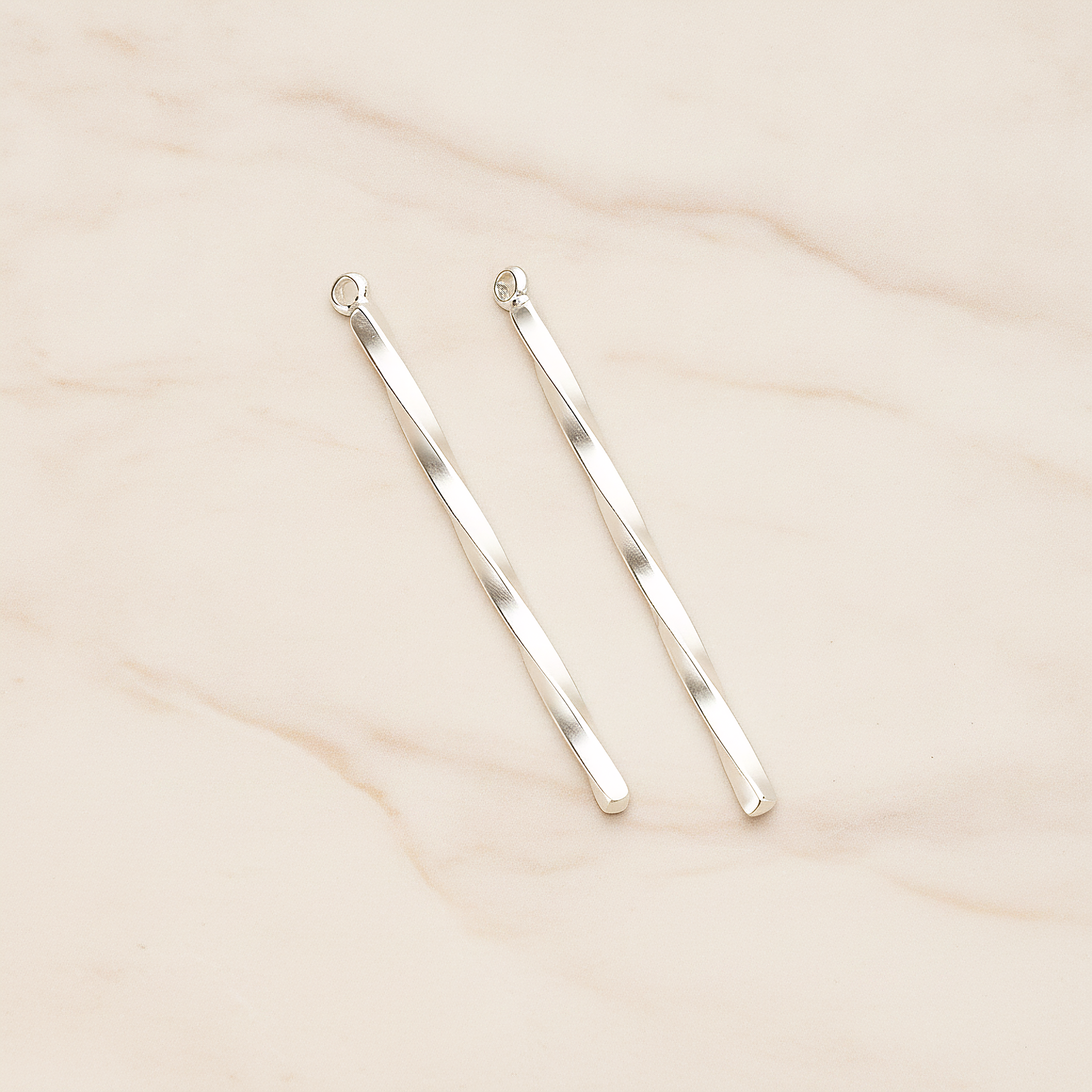 42mm Simple Twisted Vertical Bar Pendant, 2 Pc on warm marble background (PD.1433-01)