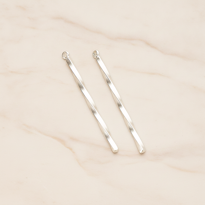 42mm Simple Twisted Vertical Bar Pendant, 2 Pc on warm marble background (PD.1433-01)