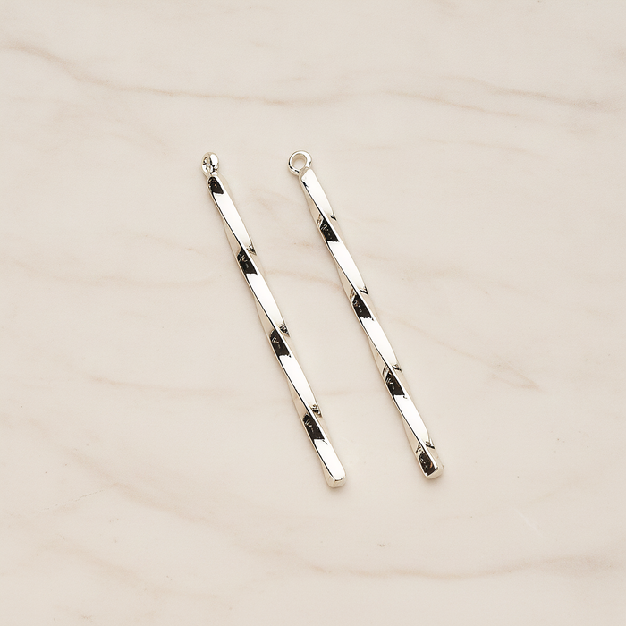 42mm Simple Twisted Vertical Bar Pendant, 2 Pc on warm marble background (PD.1433-01)