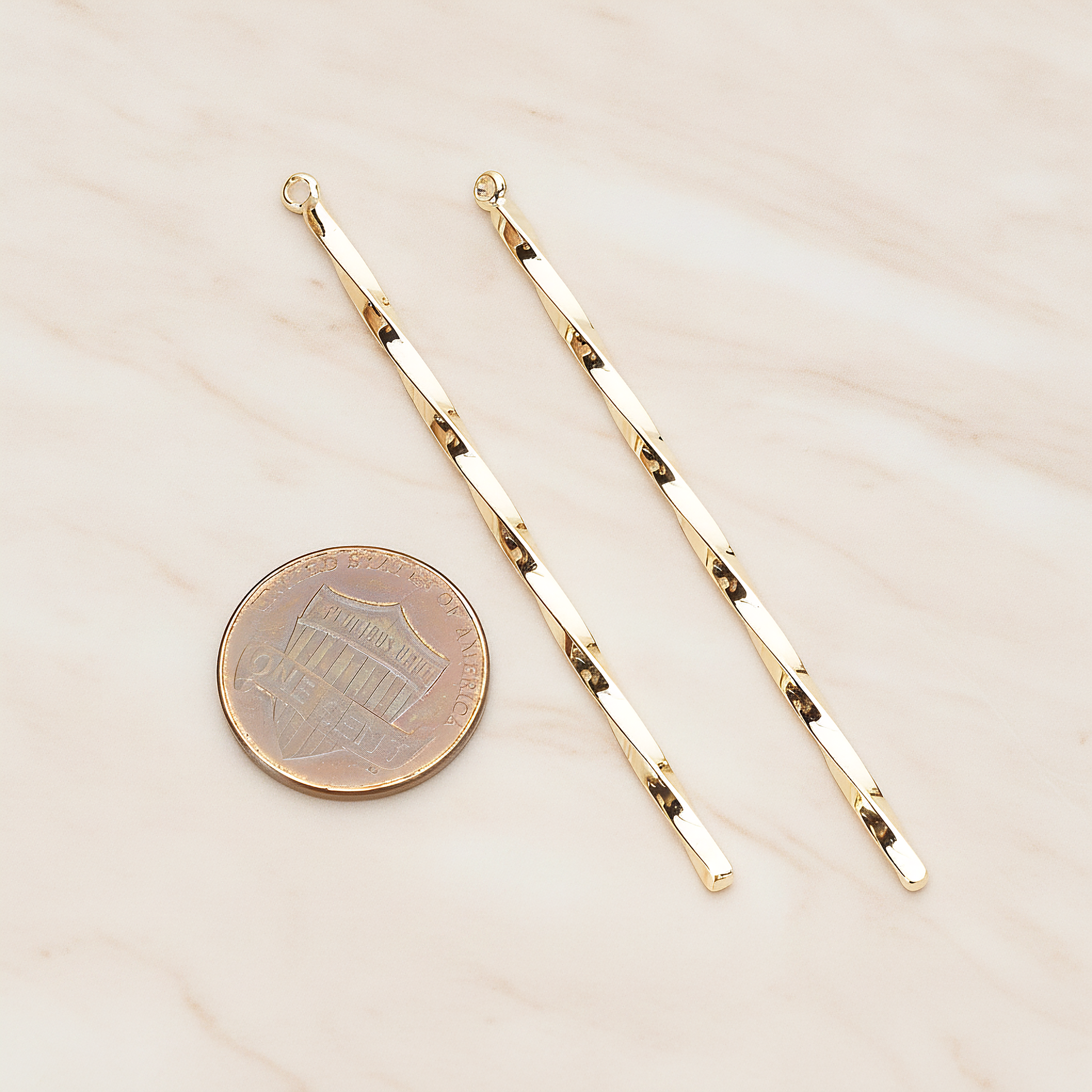62mm Simple Twisted Vertical Bar Pendant, 2 Pc on warm marble background (PD.1433-02)