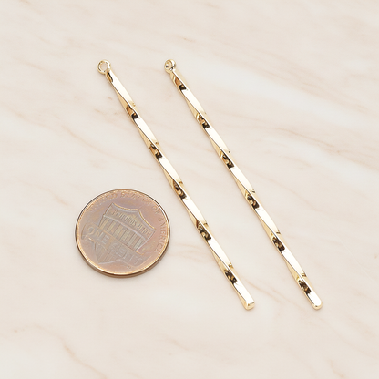 62mm Simple Twisted Vertical Bar Pendant, 2 Pc on warm marble background (PD.1433-02)