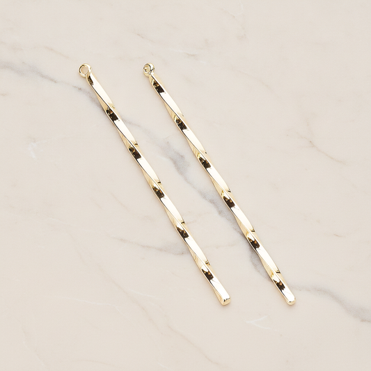 62mm Simple Twisted Vertical Bar Pendant, 2 Pc on warm marble background (PD.1433-02)