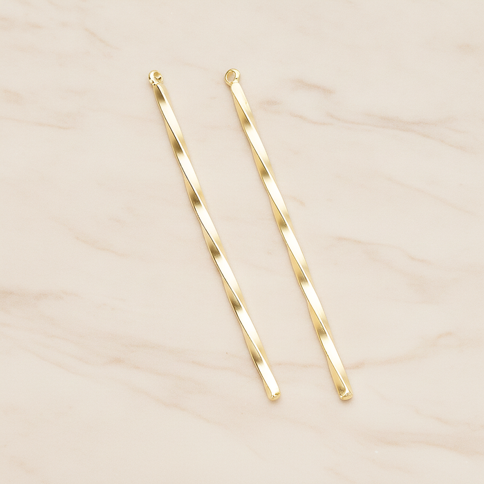 62mm Simple Twisted Vertical Bar Pendant, 2 Pc on warm marble background (PD.1433-02)