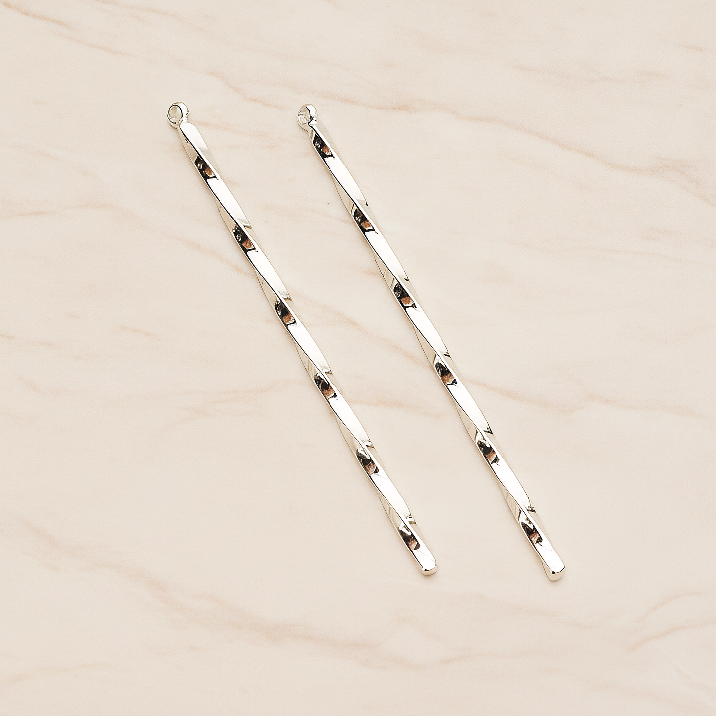 62mm Simple Twisted Vertical Bar Pendant, 2 Pc on warm marble background (PD.1433-02)