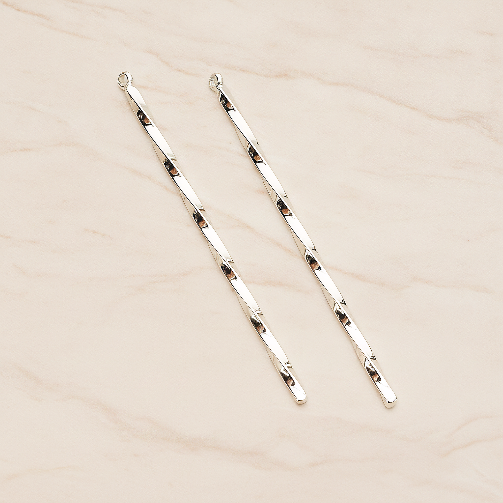62mm Simple Twisted Vertical Bar Pendant, 2 Pc on warm marble background (PD.1433-02)