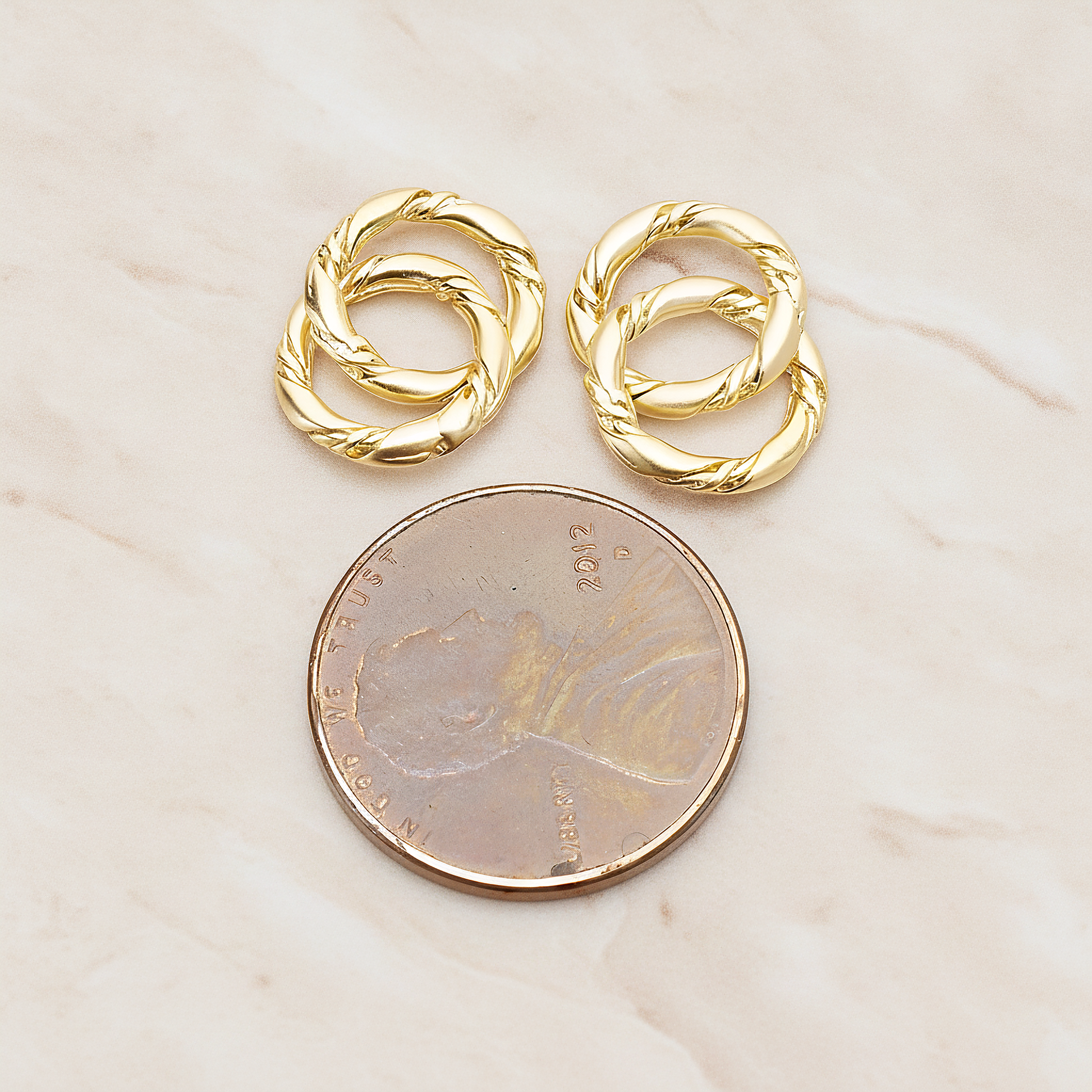Rope Textured Double O Link Connector Pendant, 2 Pc on warm marble background (PD.1435)