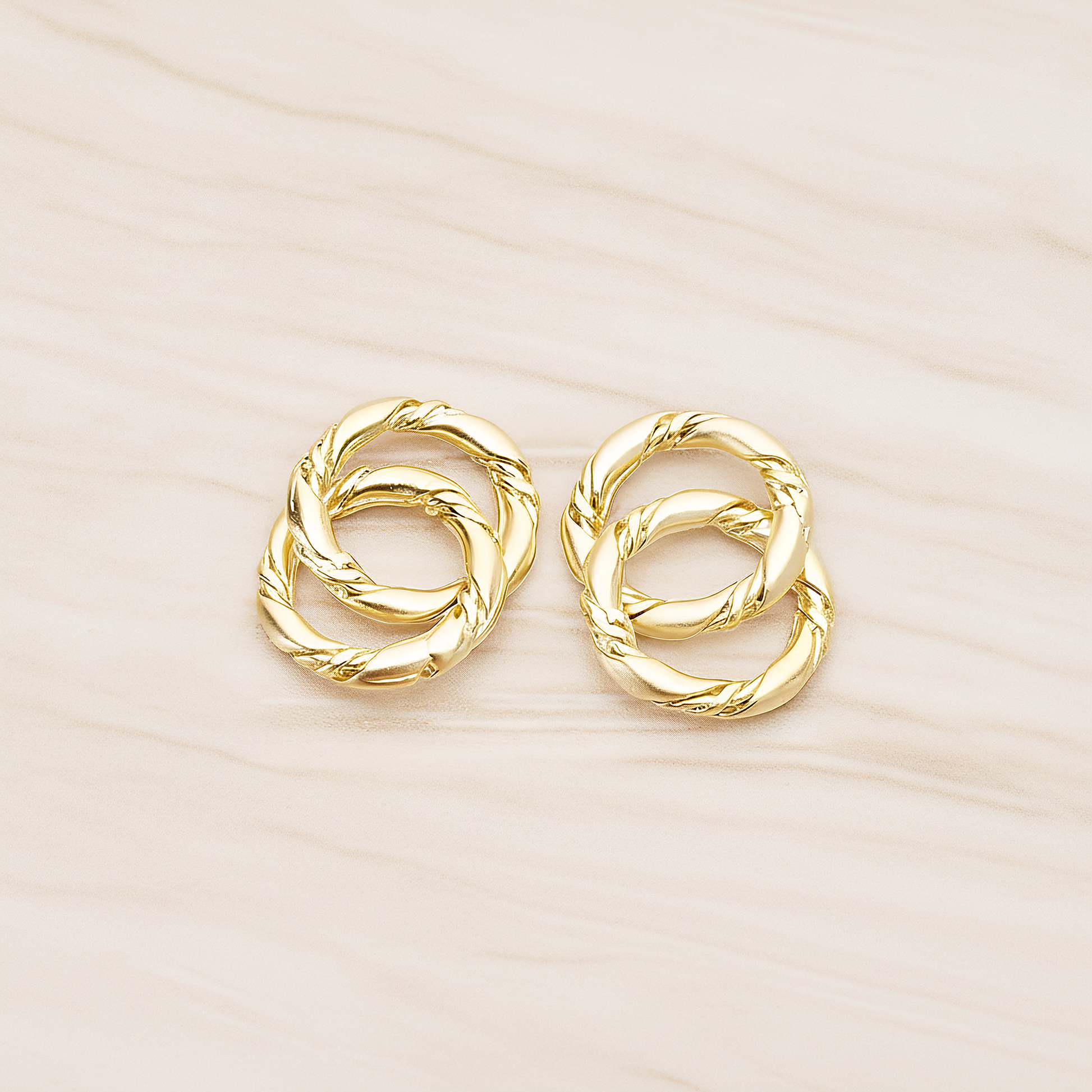 Rope Textured Double O Link Connector Pendant, 2 Pc on warm marble background (PD.1435)