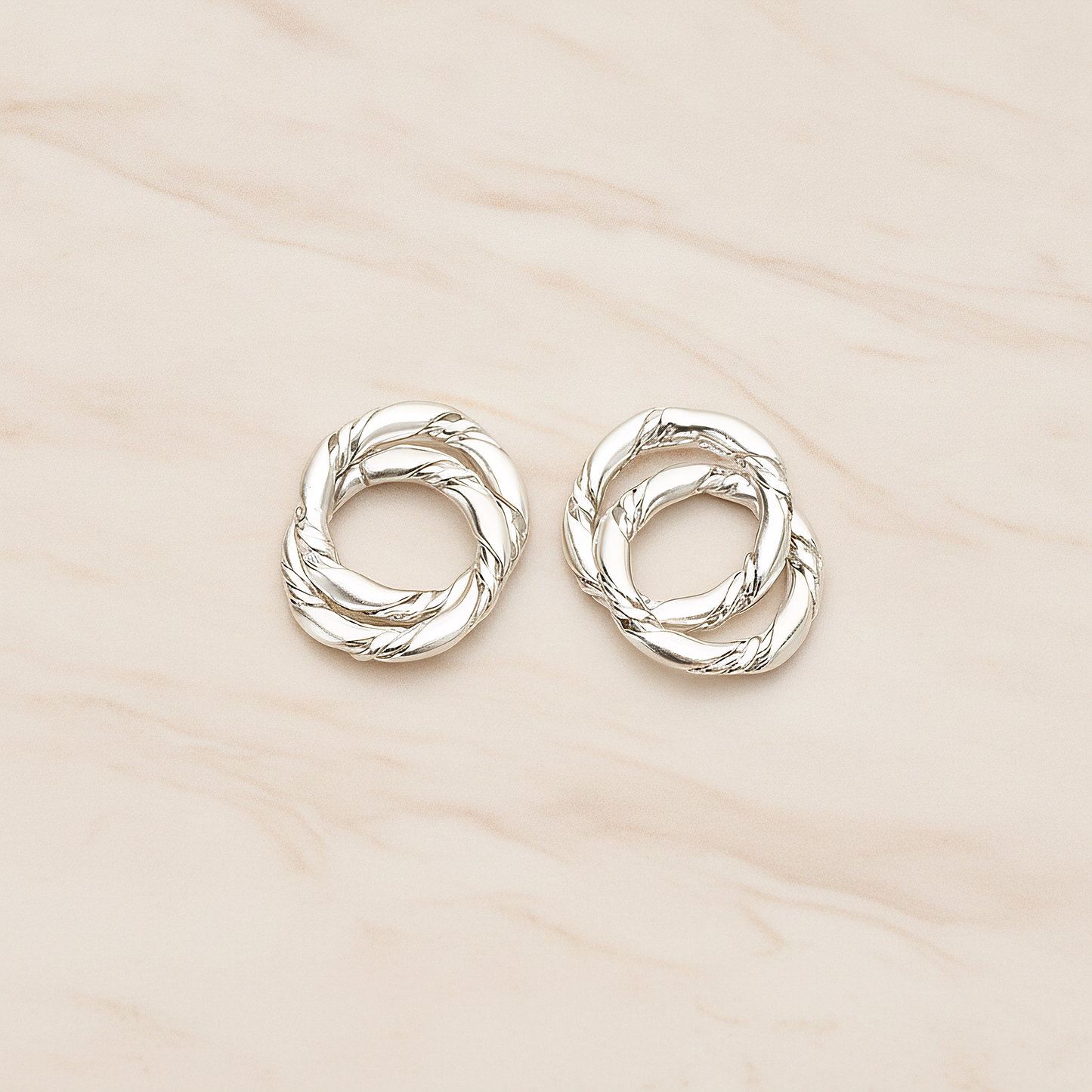 Rope Textured Double O Link Connector Pendant, 2 Pc on warm marble background (PD.1435)
