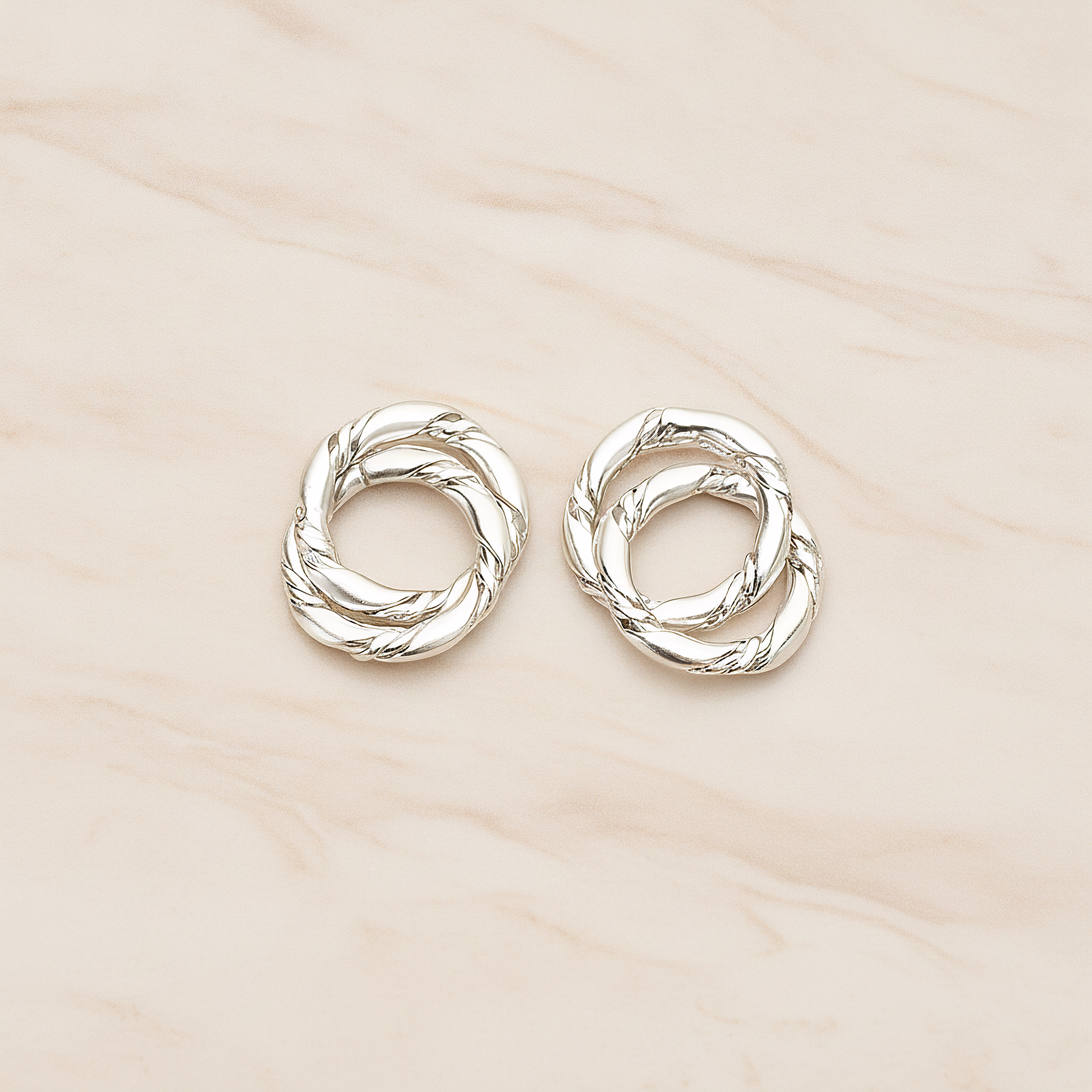 Rope Textured Double O Link Connector Pendant, 2 Pc on warm marble background (PD.1435)