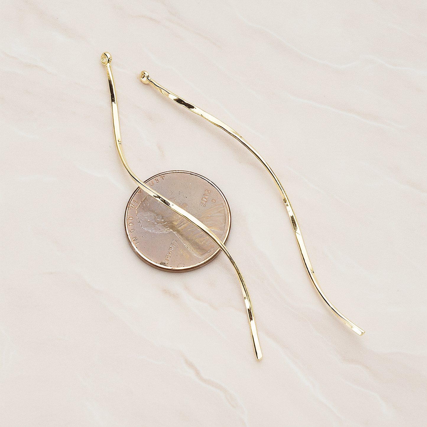 Thin Curvy Twisted Bar Pendant, 2 Pc on warm marble background (PD.1444)
