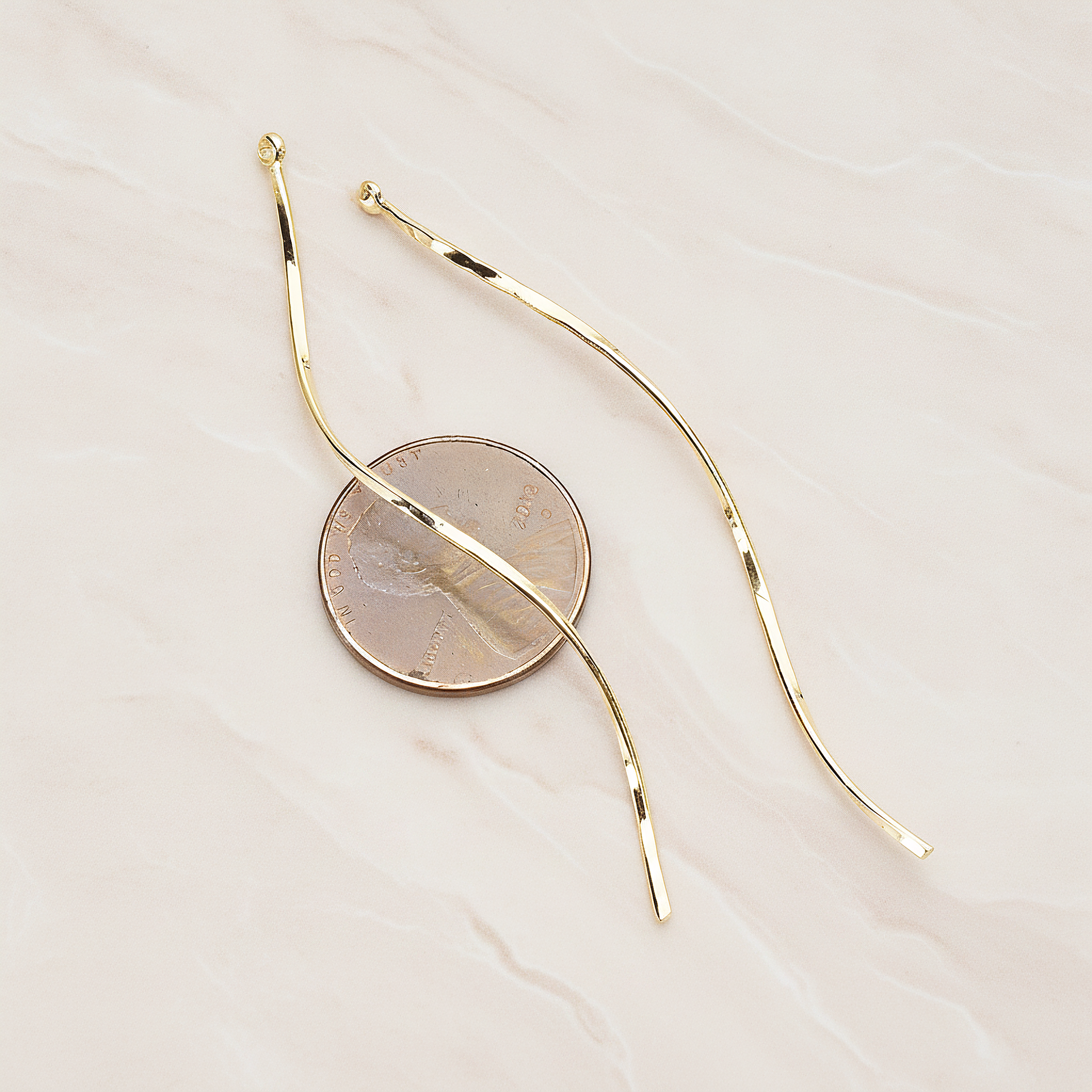 Thin Curvy Twisted Bar Pendant, 2 Pc on warm marble background (PD.1444)