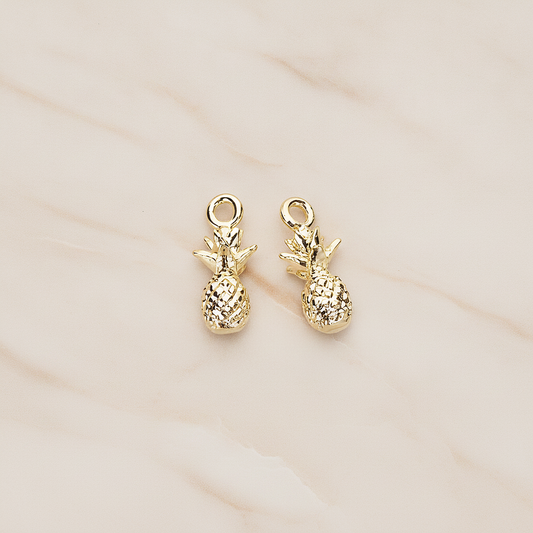 3D Realistic Baby Pineapple Charm Pendant, 2 Pc on warm marble background (PD.1461)