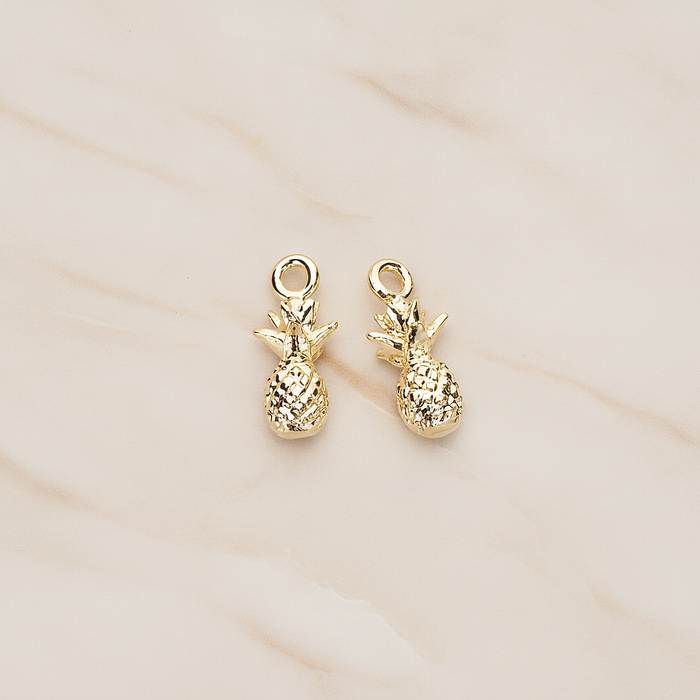 3D Realistic Baby Pineapple Charm Pendant, 2 Pc on warm marble background (PD.1461)
