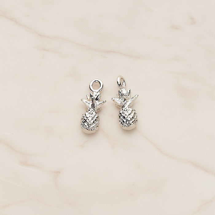 3D Realistic Baby Pineapple Charm Pendant, 2 Pc on warm marble background (PD.1461)