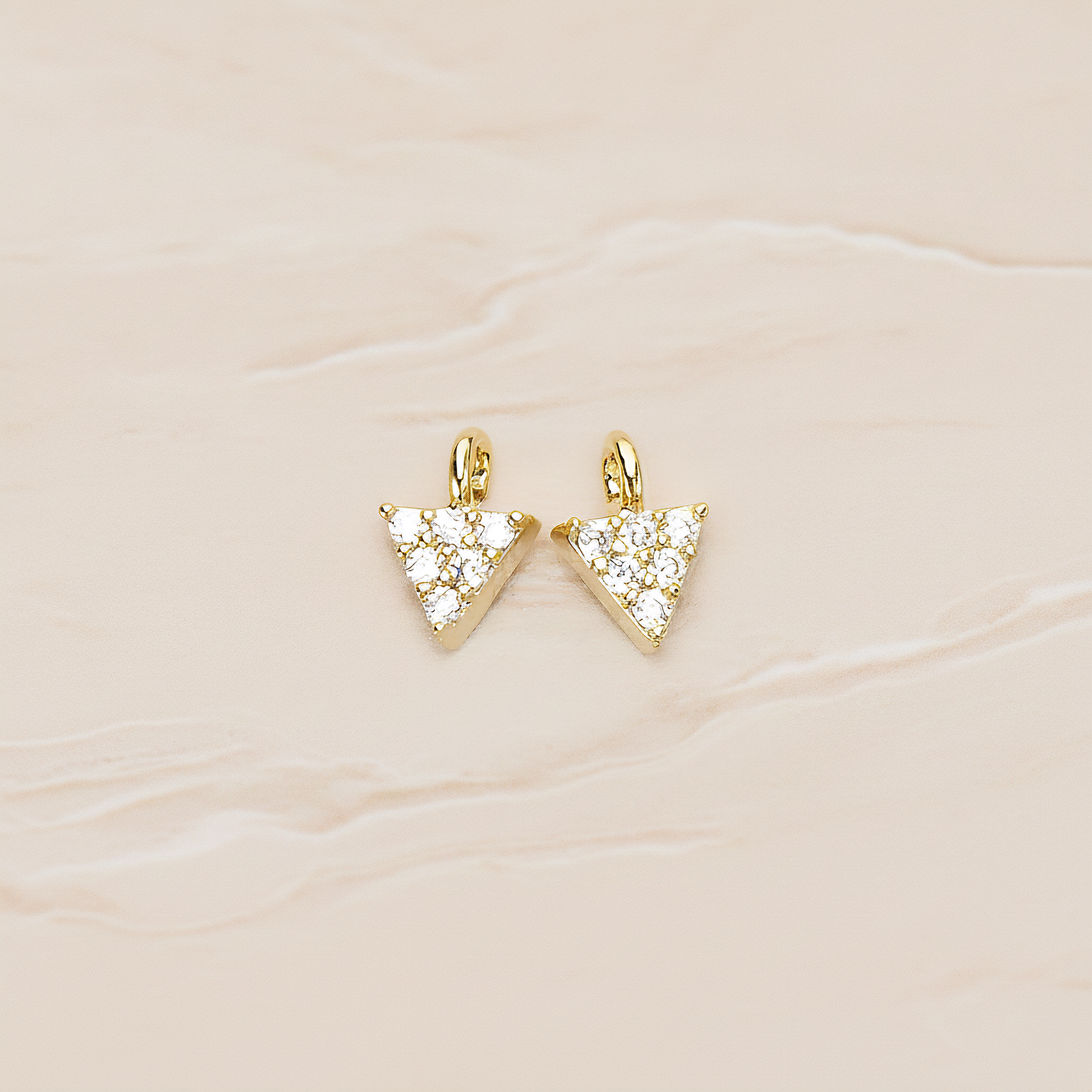 Multi Cubic Zirconia CZ Mini Triangle Charm Pendant, 2 Pc on warm marble background (PD.1478)