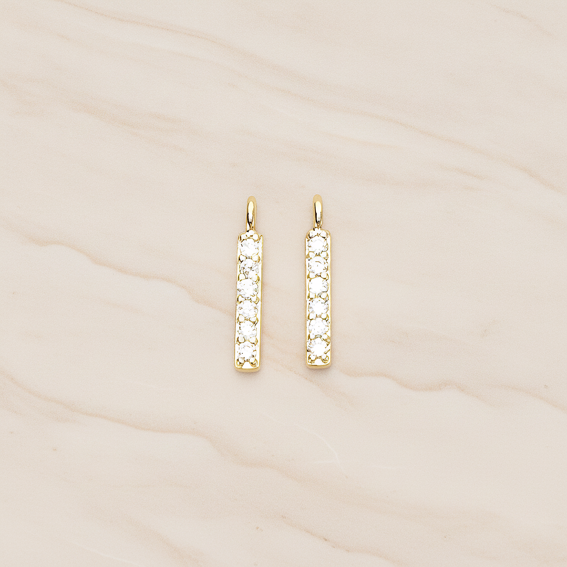 Multi Cubic Zirconia CZ Mini Rectangle Bar Charm Pendant, 2 Pc on warm marble background (PD.1479)