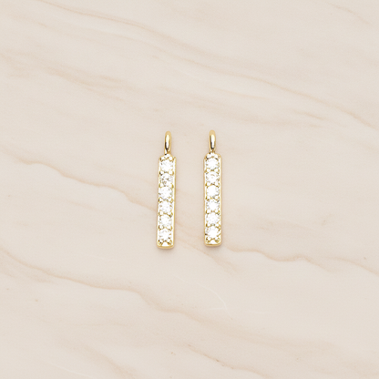 Multi Cubic Zirconia CZ Mini Rectangle Bar Charm Pendant, 2 Pc on warm marble background (PD.1479)