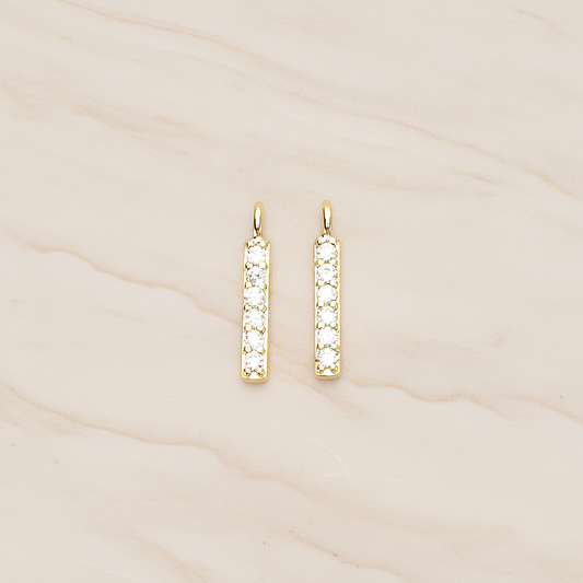 Multi Cubic Zirconia CZ Mini Rectangle Bar Charm Pendant, 2 Pc on warm marble background (PD.1479)
