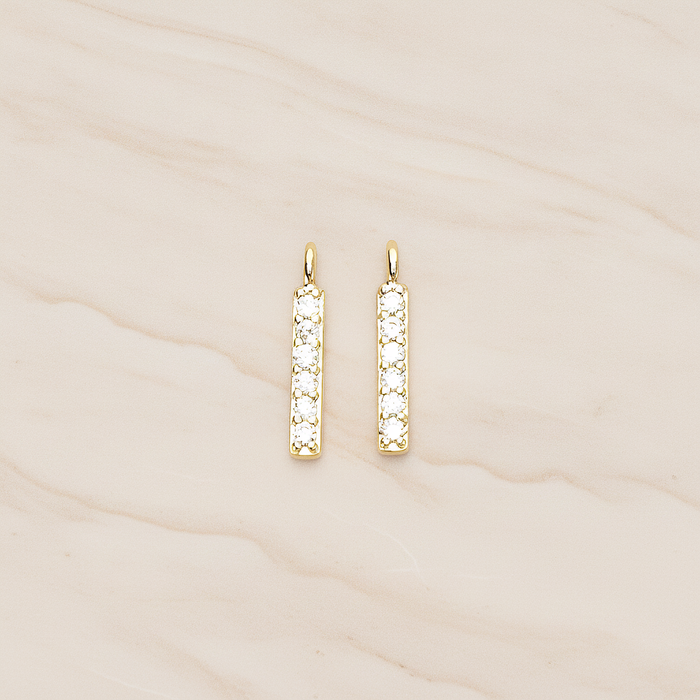 Multi Cubic Zirconia CZ Mini Rectangle Bar Charm Pendant, 2 Pc on warm marble background (PD.1479)