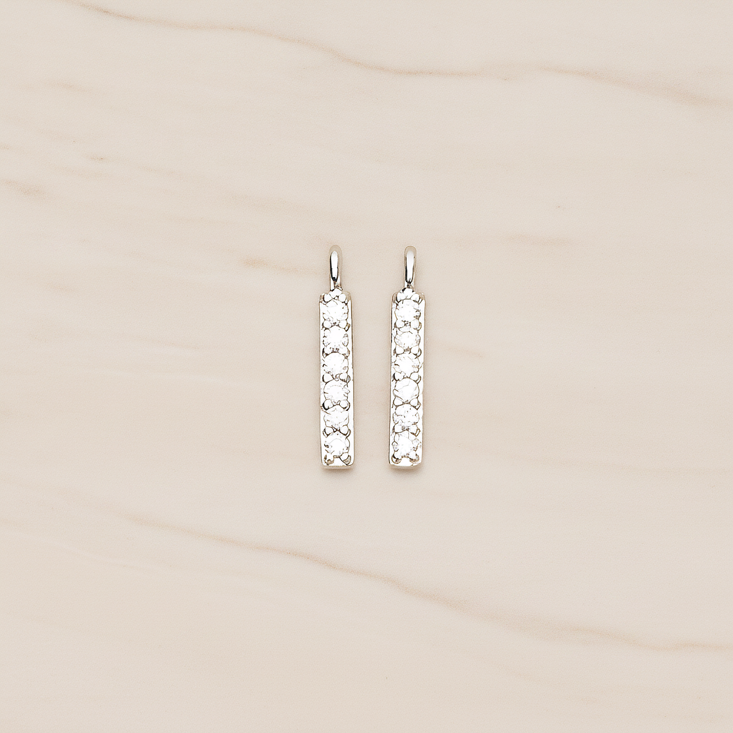 Multi Cubic Zirconia CZ Mini Rectangle Bar Charm Pendant, 2 Pc on warm marble background (PD.1479)