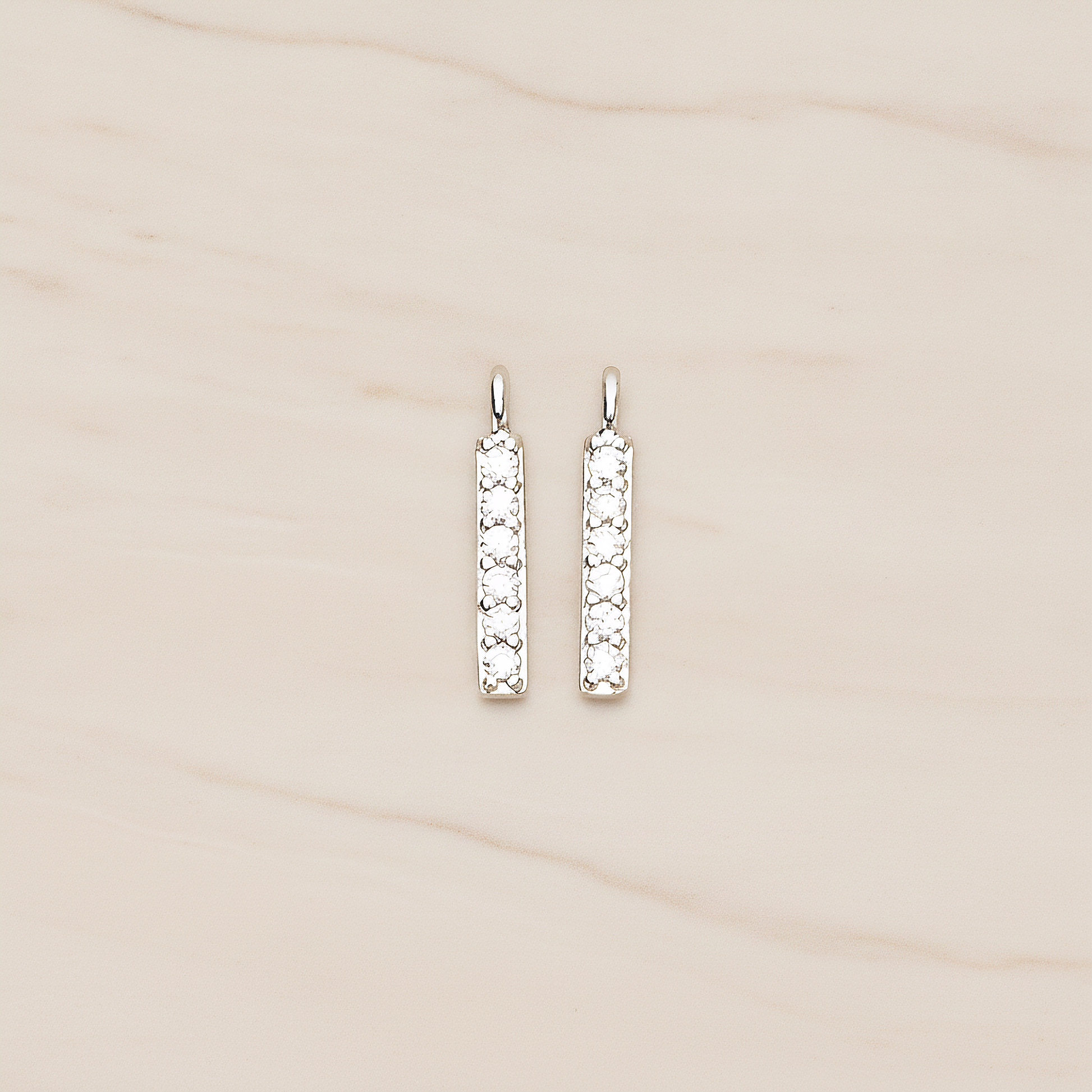 Multi Cubic Zirconia CZ Mini Rectangle Bar Charm Pendant, 2 Pc on warm marble background (PD.1479)