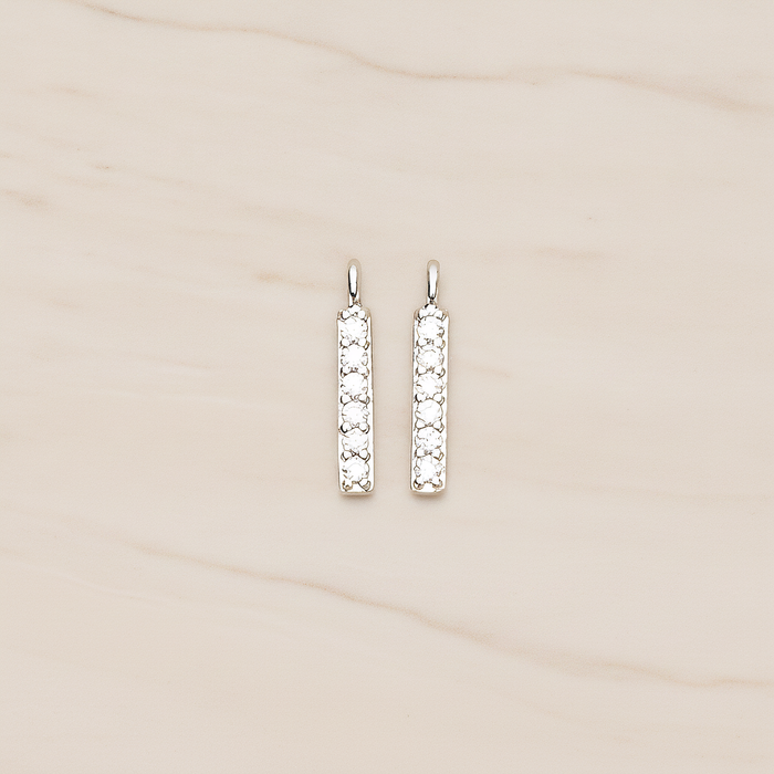 Multi Cubic Zirconia CZ Mini Rectangle Bar Charm Pendant, 2 Pc on warm marble background (PD.1479)