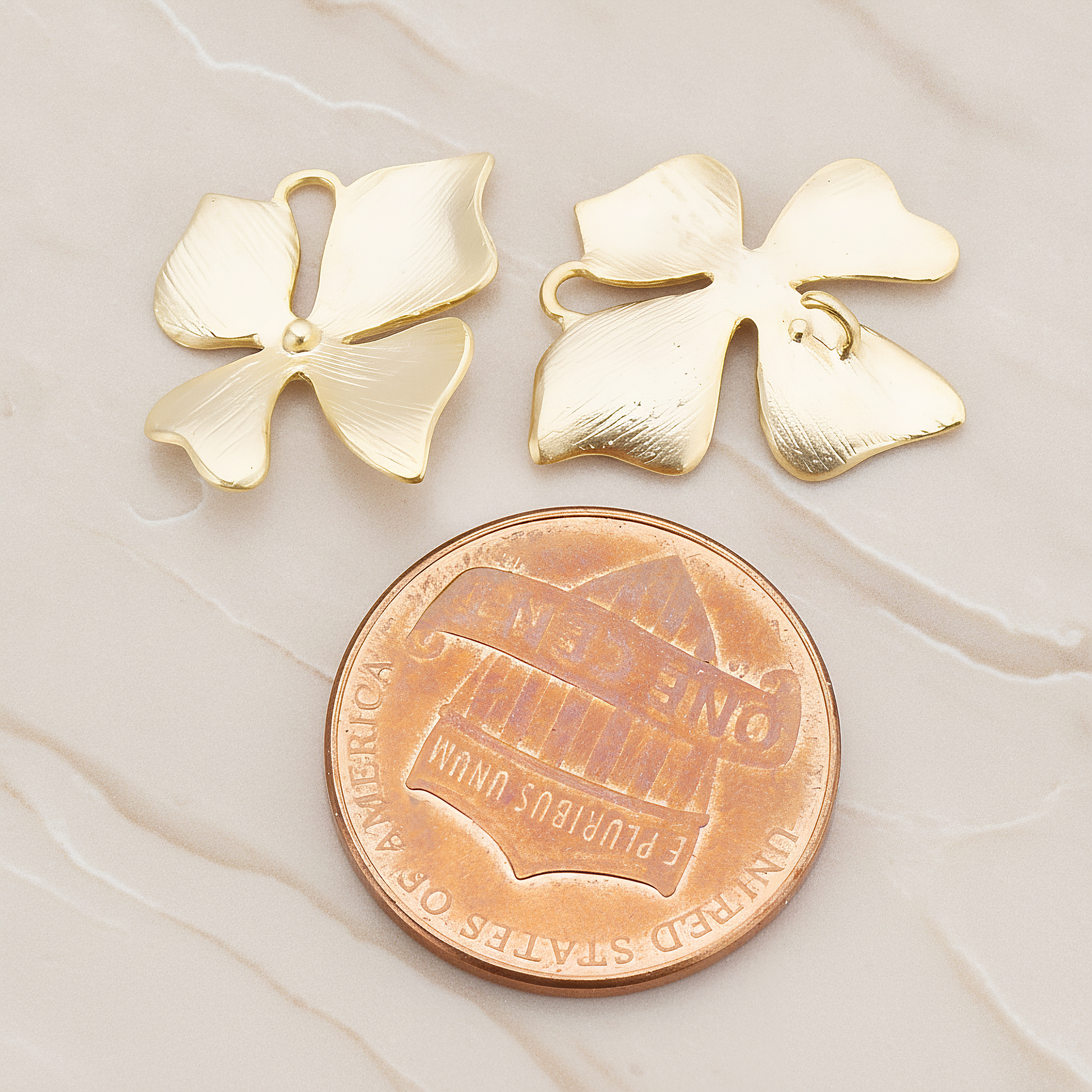MEDIUM Piece Quadruple Flower Pendant, 2 Pc on warm marble background (PD.148-02)