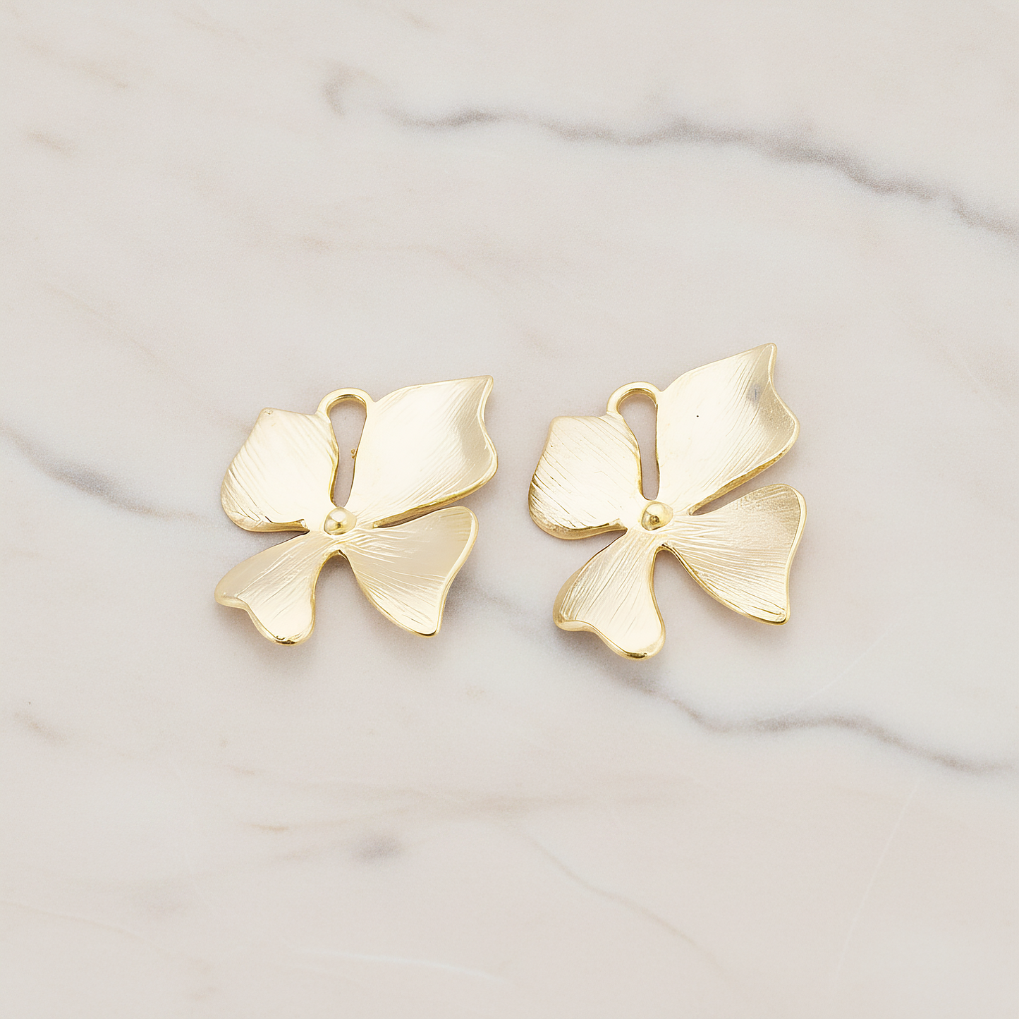 MEDIUM Piece Quadruple Flower Pendant, 2 Pc on warm marble background (PD.148-02)
