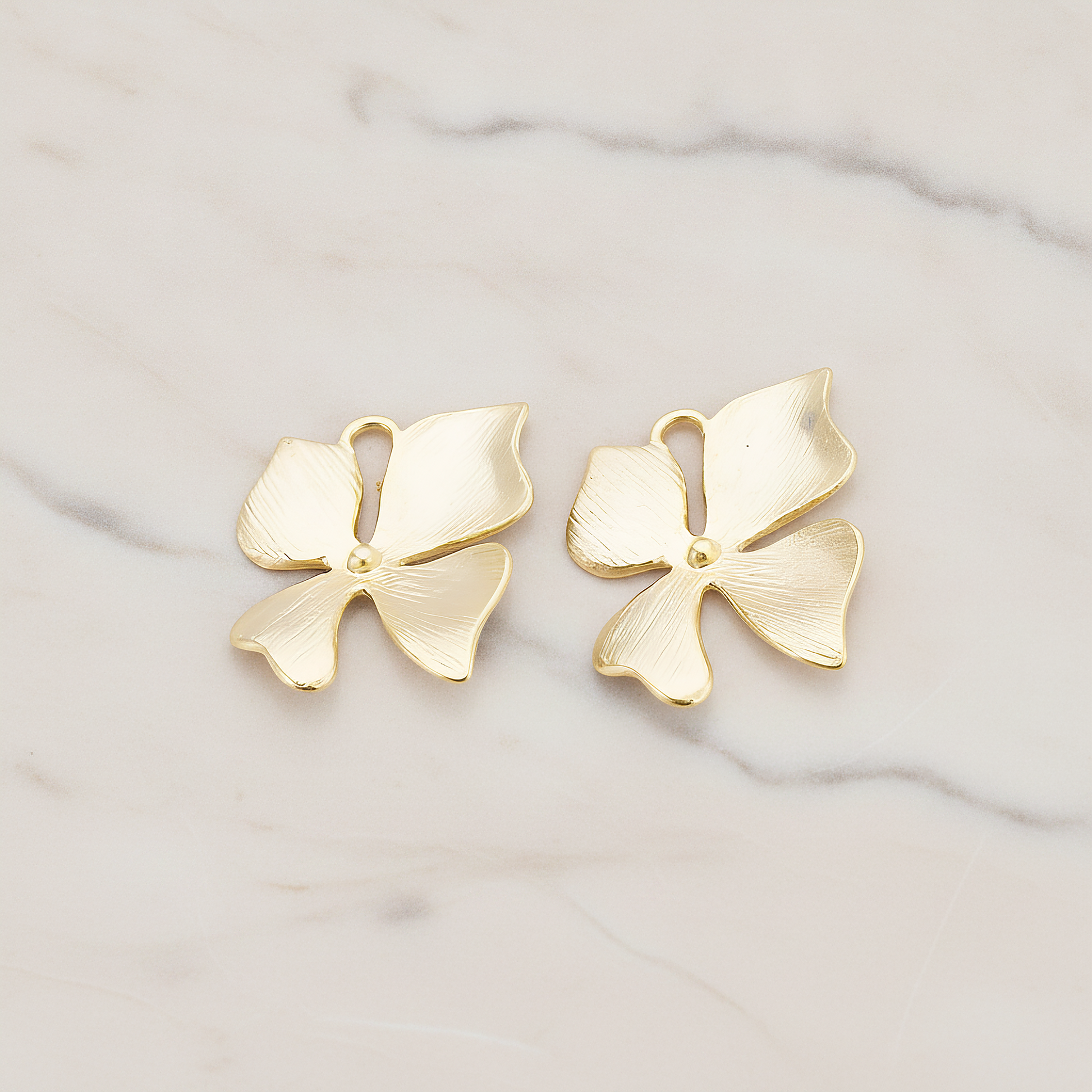 MEDIUM Piece Quadruple Flower Pendant, 2 Pc on warm marble background (PD.148-02)