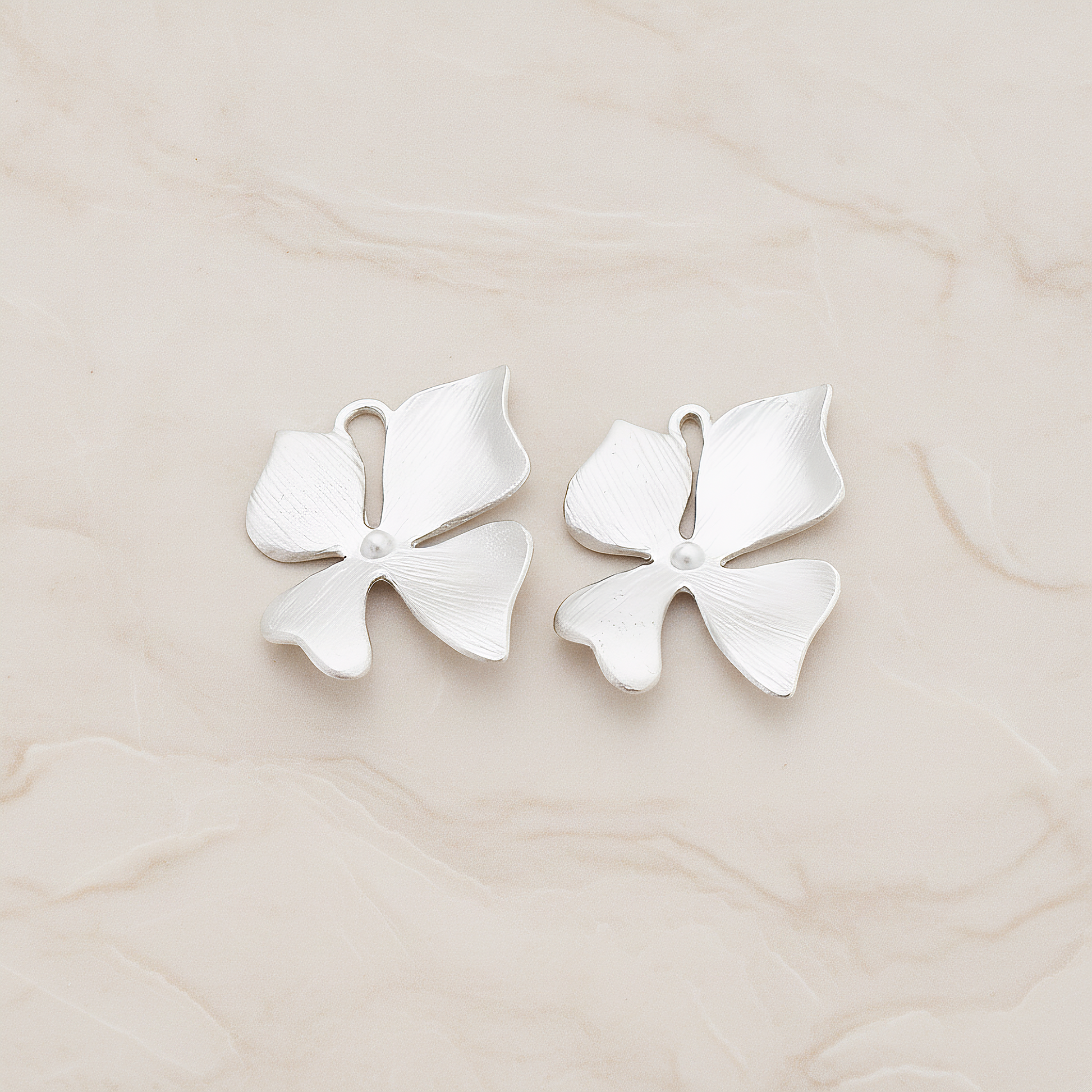 MEDIUM Piece Quadruple Flower Pendant, 2 Pc on warm marble background (PD.148-02)