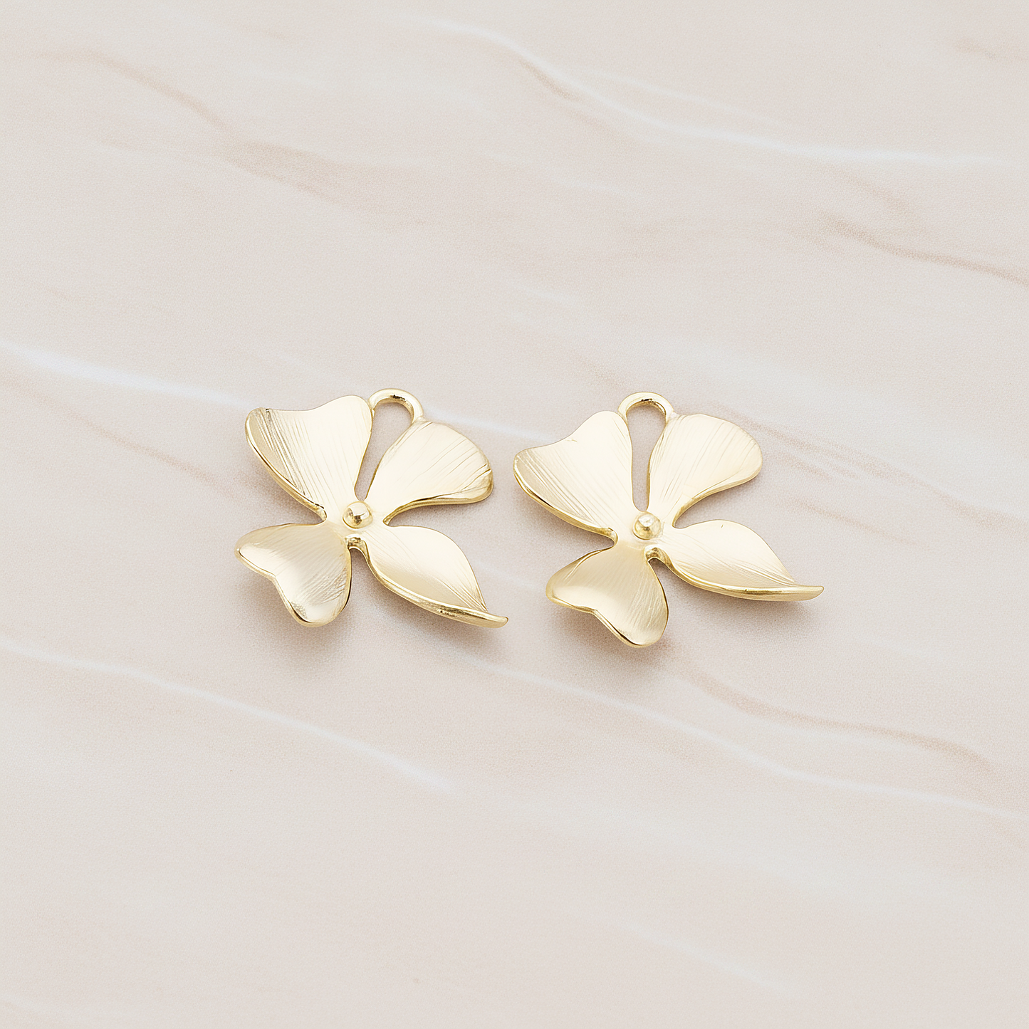 SMALL Piece Quadruple Flower Pendant, 2 Pc on warm marble background (PD.148-03)