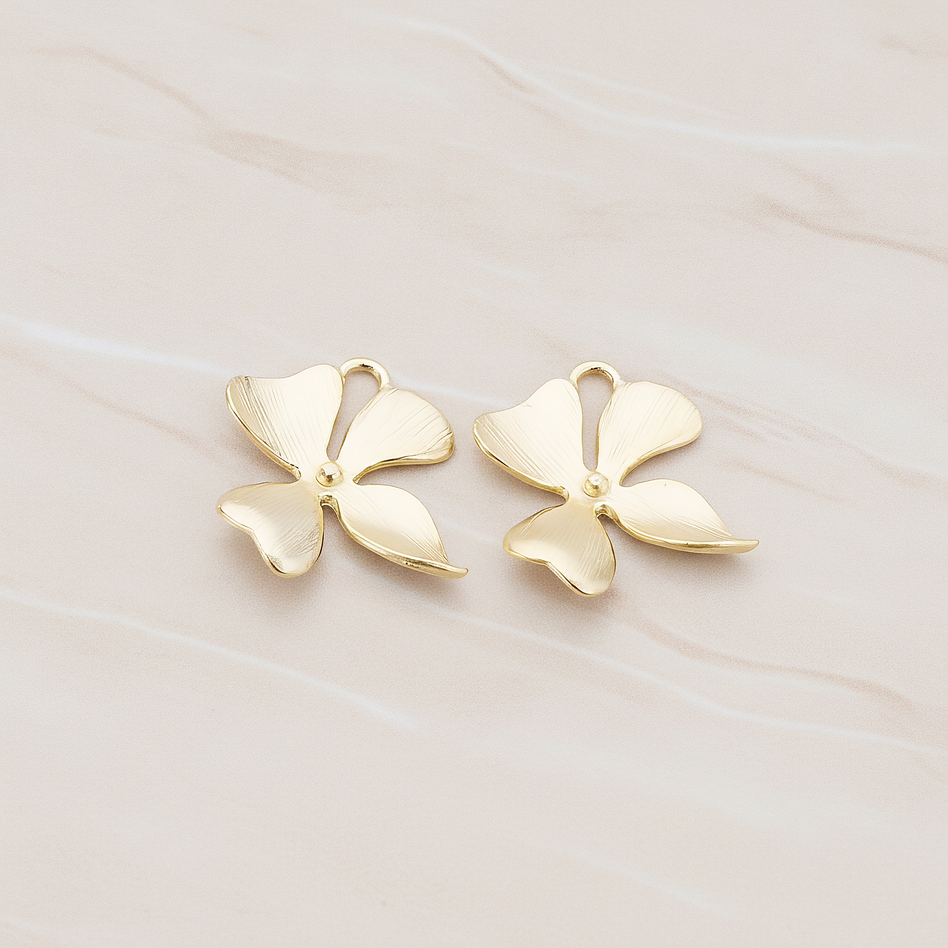 SMALL Piece Quadruple Flower Pendant, 2 Pc on warm marble background (PD.148-03)