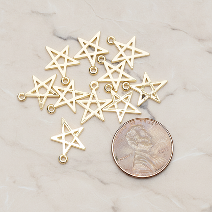 Simple Drawing Star Link Charm Pendant, 2 Pc on warm marble background (PD.1481)
