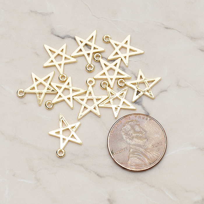 Simple Drawing Star Link Charm Pendant, 2 Pc on warm marble background (PD.1481)