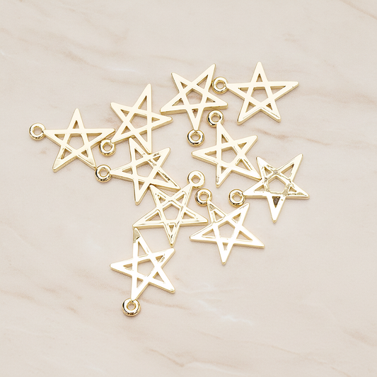 Simple Drawing Star Link Charm Pendant, 2 Pc on warm marble background (PD.1481)