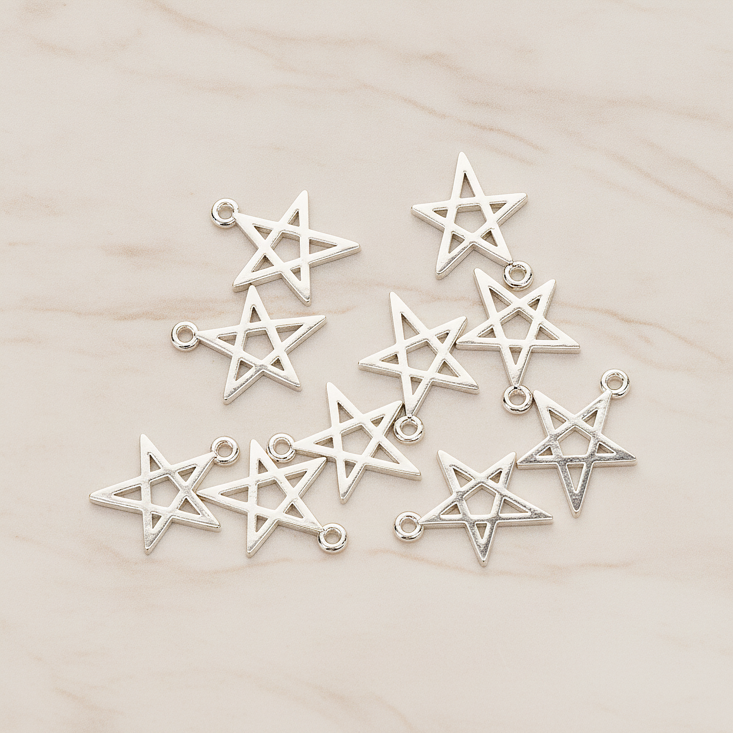 Simple Drawing Star Link Charm Pendant, 2 Pc on warm marble background (PD.1481)