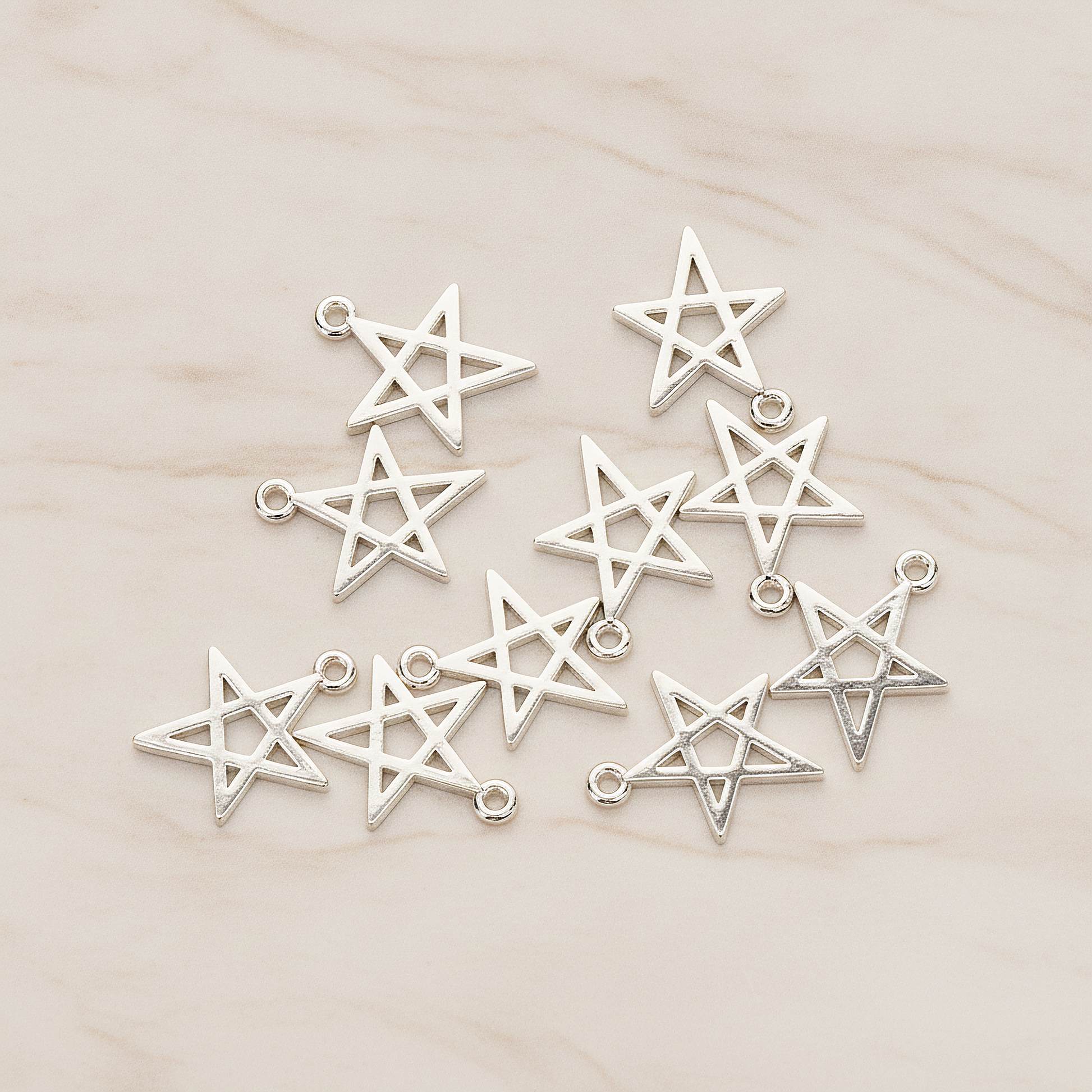Simple Drawing Star Link Charm Pendant, 2 Pc on warm marble background (PD.1481)