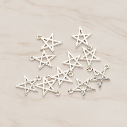 Simple Drawing Star Link Charm Pendant, 2 Pc on warm marble background (PD.1481)