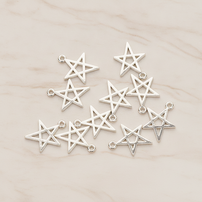 Simple Drawing Star Link Charm Pendant, 2 Pc on warm marble background (PD.1481)